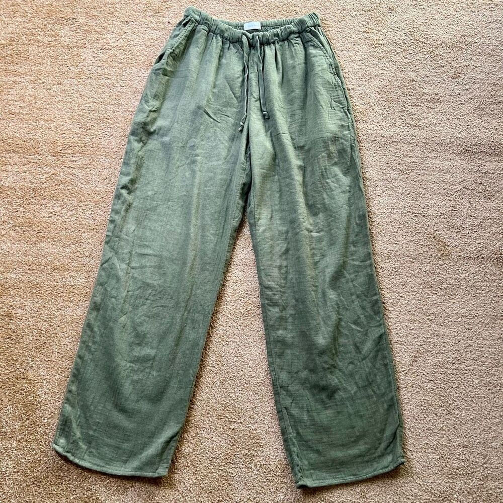 Little Moon‎ Womens Army Green Pull-On Drawstring Straight Trouser Pants Medium